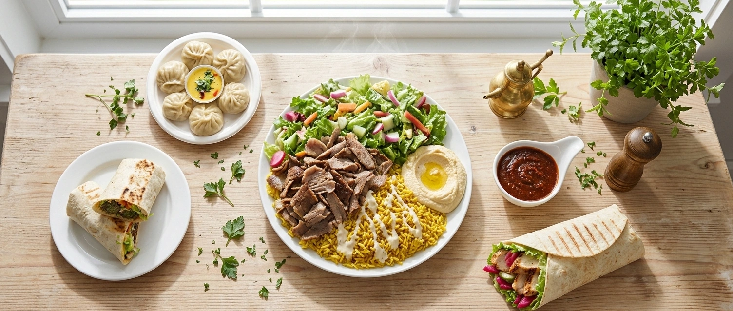 Halal shawarma wraps, donair and Middle Eastern plates at Shawarma Xpress, 333 St Mary Ave in downtown Winnipeg, MB