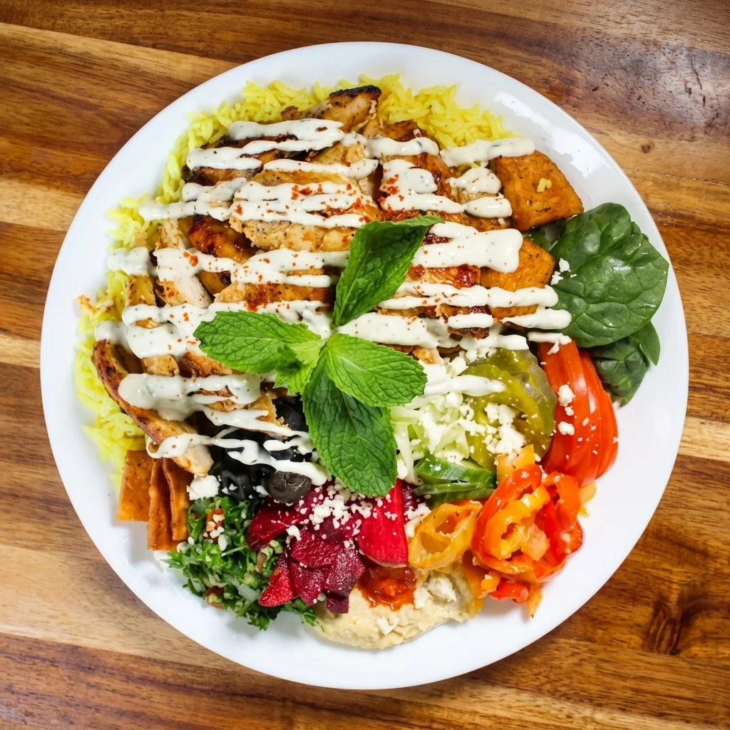 Halal shawarma platter with rice, fresh salad and garlic sauce at Shawarma Xpress, downtown Winnipeg