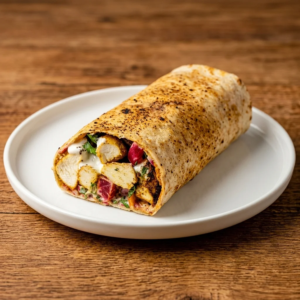 Halal chicken shawarma wrap with garlic sauce at Shawarma Xpress in downtown Winnipeg